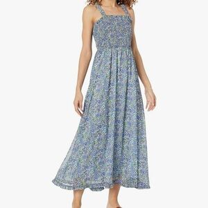 Blue and White Pleated Maxi Sundress